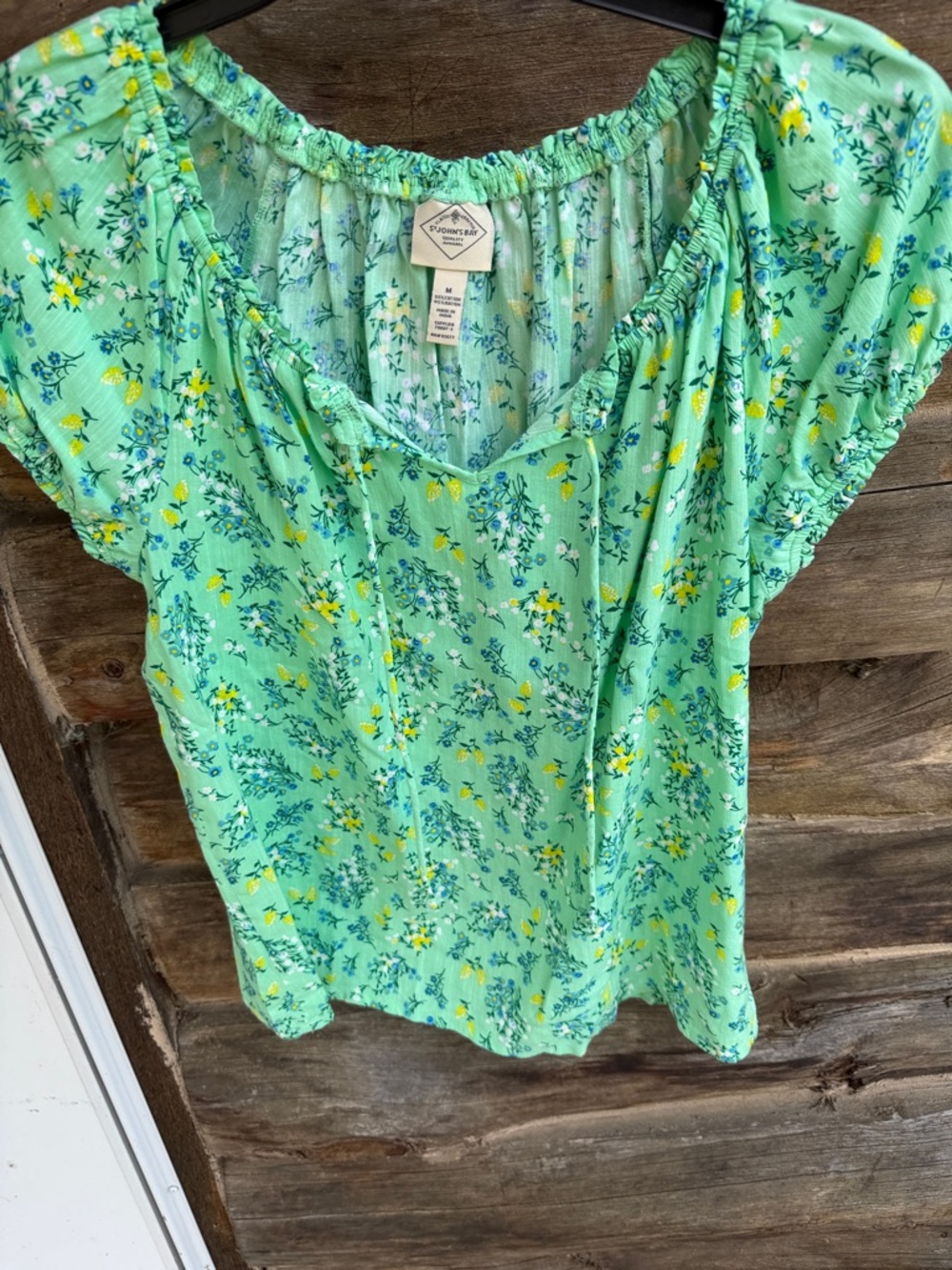 St. John's Bay Mint Green Floral Peasant Blouse